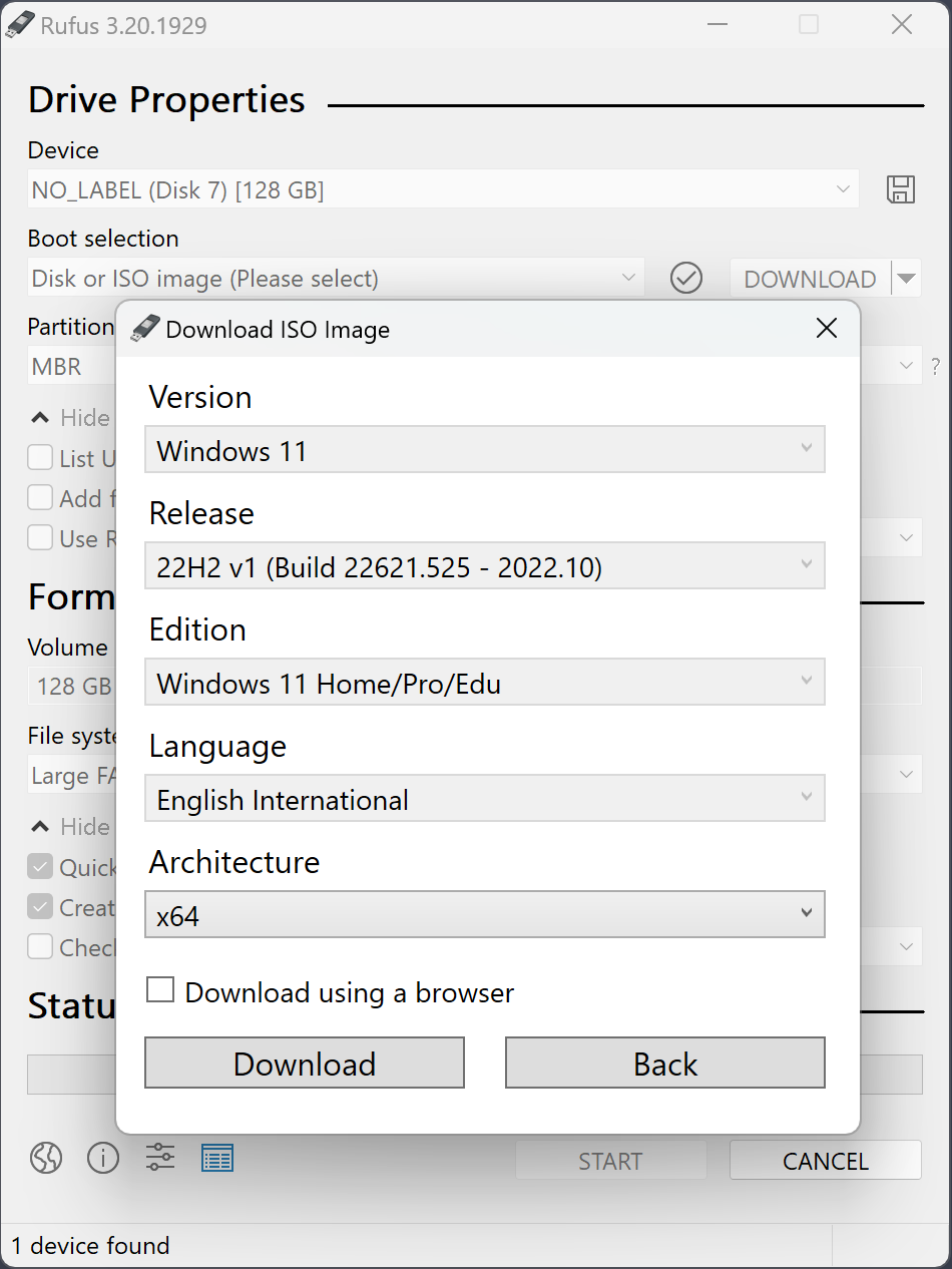 Rufus partition scheme and target system options — rufus