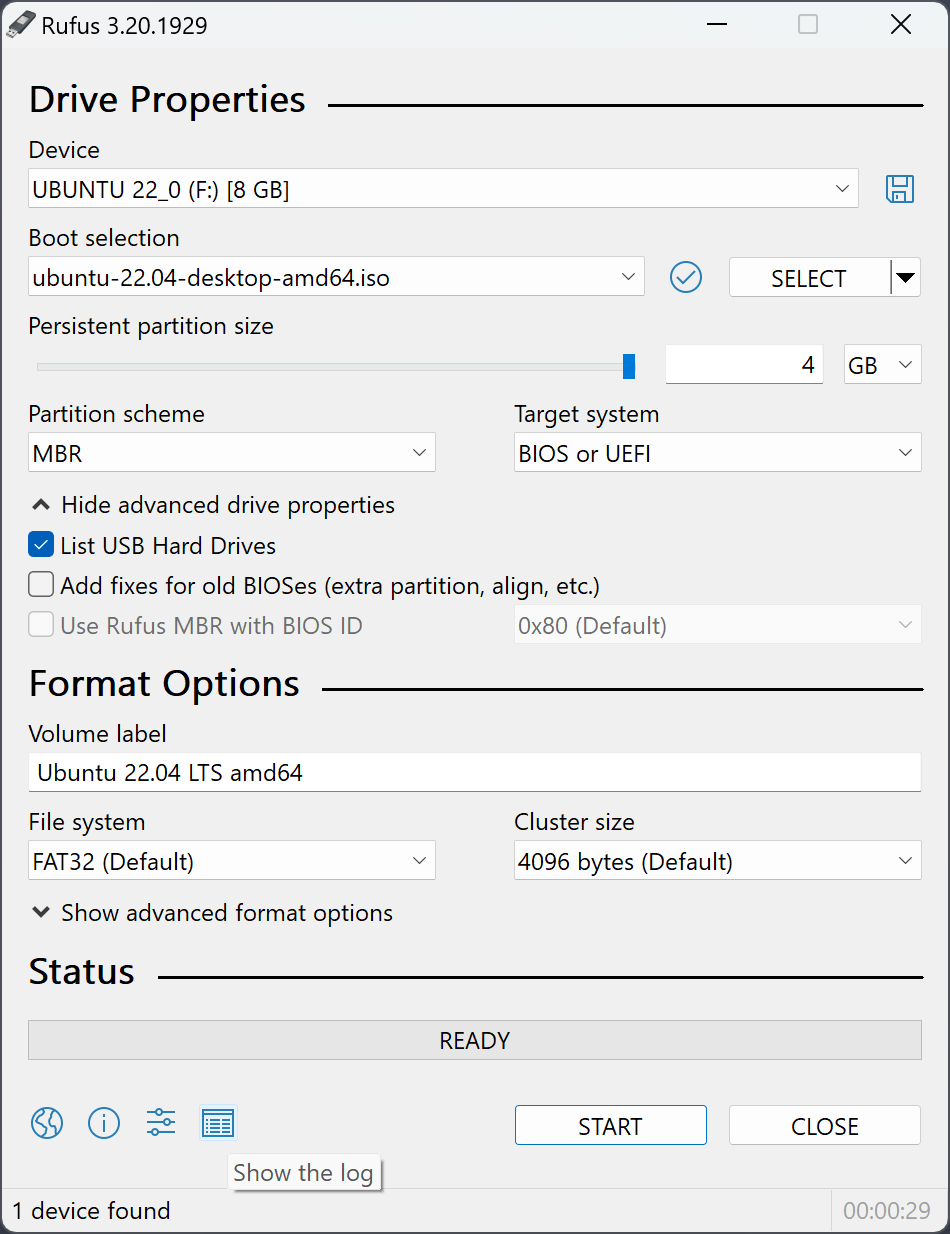 Rufus device selection dropdown — rufus